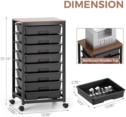 SYKIARIOL Rolling Storage Cart with Drawers, 8 Drawers Utility Cart,Black - Image 3