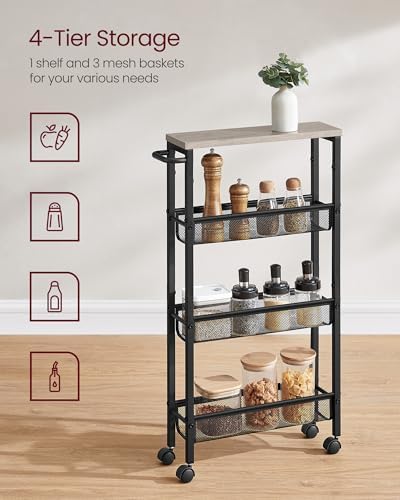 VASAGLE 4-Tier Slim Rolling Storage cart with Wheels, 5.1 Inches, Metal - Image 4