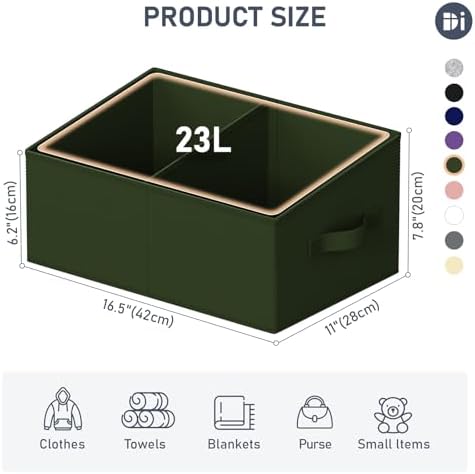 DIMJ Large Closet Shelf Organizer Bins 8 Packs with Handles and Divider, Fabric Trapezoid Storage Baskets, Foldable Clothes Containers Box for Shelf, Towel, Book, Toy, Purse, Hats, Green - Image 2