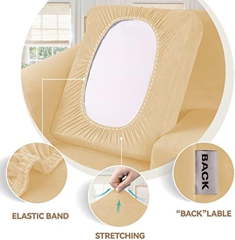WEERRW Velvet Stretch 3 Pieces Couch Cover for Sofa Washable, Champagne - Image 3