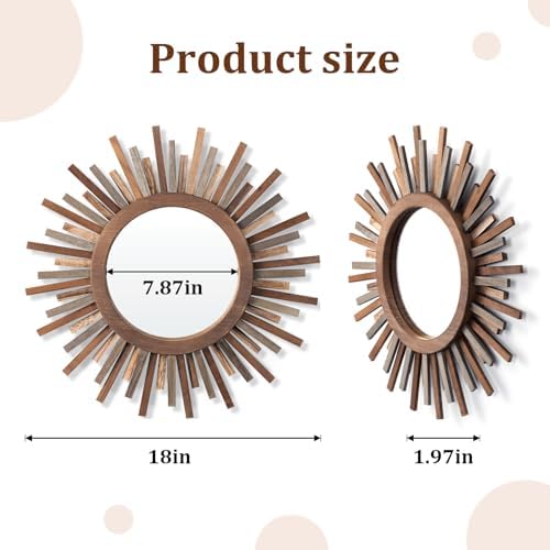 18 Inch Boho Sunburst Mirror, Decorative Rustic Farmhouse Wall Decor for Living Room, Bedroom, Bathroom, Hallway - Tricolor Wood Frame - Image 3