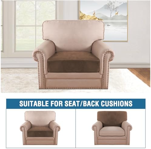 H.VERSAILTEX Velvet Stretch Couch Cushion Cover Plush Cushion Slipcover for Chair Cushion Furniture Protector Seat Cushion Sofa Cover (1 Piece Armchair Cushion Covers, Caramel Cafe) - Image 3