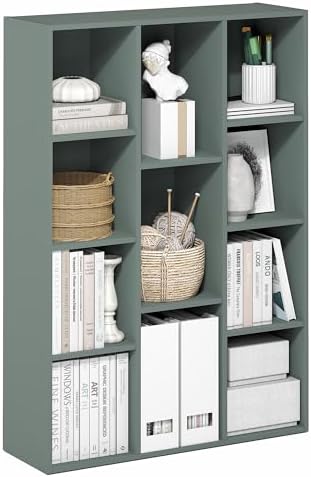 Furinno LUDER Book Shelf, 11-Cube Bookshelf, Reversible Bookcase, 9.4 x 29.1 x 41.7, Easy Assembly, for Living Room, Bedroom, Home Office, Sage Green by Furinno-FitsYourSpaceFitsYourBudget