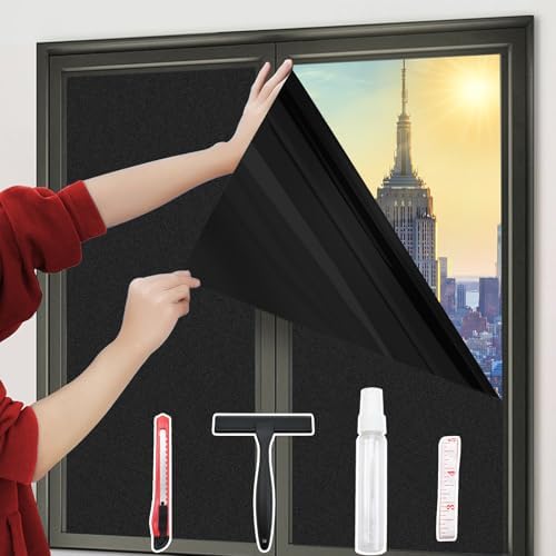 Total Blackout Window Film with 4 Tools,Total Black 23.62"x196.9" by HeiWinner