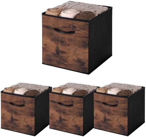 WUIKE 11-Inch Rust Brown Cubby Organizer Baskets with Handles, 4-Pack by WUIKE