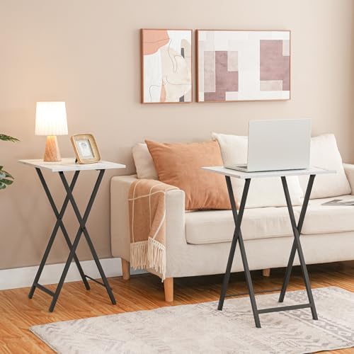 HOOBRO Folding TV Tray Tables, Set of 2 Stable Snack Table for Small Space, Portable Sofa Side Table, Easy Assembly and Storage, Ideal for Snacks and Meals in Living Room, Marble and Black BW25BZ01 - Image 2