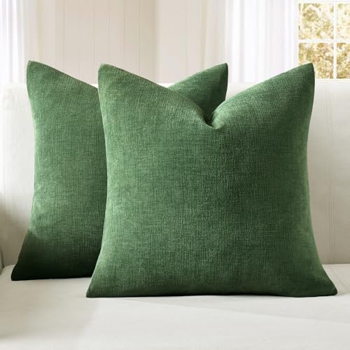 MIULEE Moss Green Chenille Couch Throw Pillow Covers, 20x20 by MIULEE