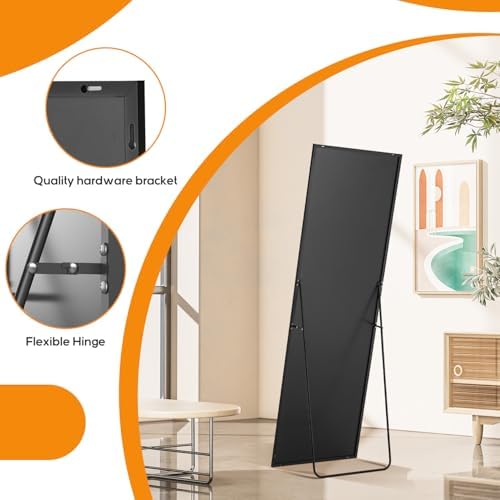 Mirror Full Length, Upgraded 16"x59" Body Wall Mirrors with Shatter-Proof Glass, Floor Standing, Hanging or Leaning, Tall Mirror with Stand Aluminum Alloy Frame for Bedroom Cloakroom - Image 6
