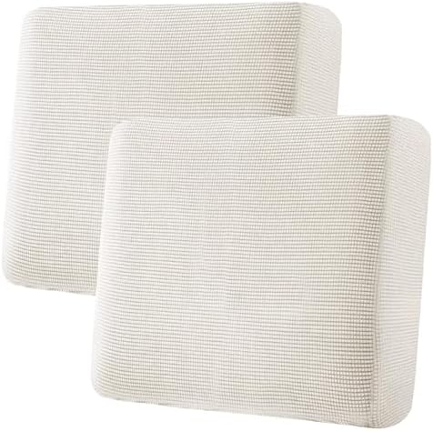 H.VERSAILTEX Super Stretch Individual Seat Cushion Covers - Sofa Couch Cushion Slipcover Sets - Thick Jacquard Textured Twill Fabric - Large (2 Piece, Ivory) by HVERSAILTEX
