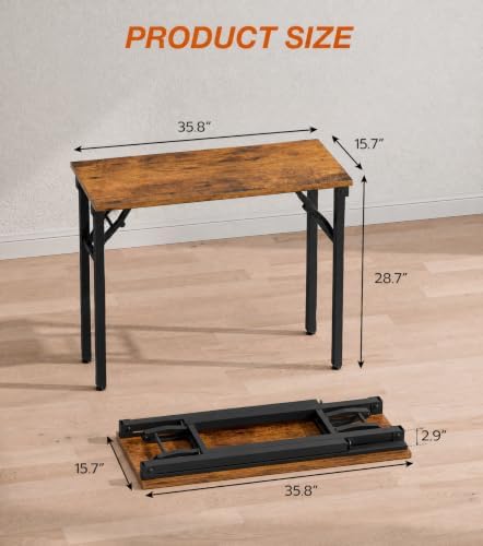 XBurmo Folding Desk Foldable Table, No Assembly 35.8" Foldable Desk Space-Saving Workstation for Small Space, Computer Table, Flat Storage for Home Office, Bedroom, Dorm, Study Room, Rustic Brown - Image 2