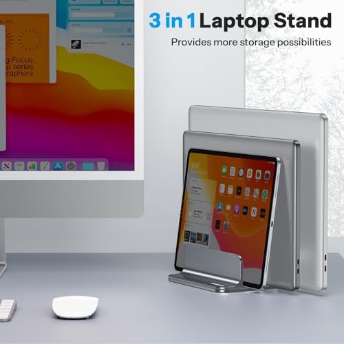 OMOTON 3-Slot Multiple Vertical Laptop Stand, Fits All MacBook, Grey - Image 7