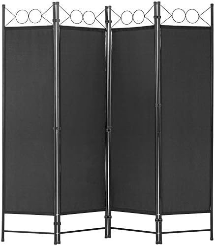 4 Panel Room Divider 6.8FT Steel Frame Screen Folding Privacy Divider Freestanding Partition for Home Office Bedroom, Black by FDW