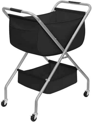 STORAGE MANIAC Collapsible Laundry Cart with Wheels 31.5"H Rolling Laundry Hamper Clothes Basket with Wheels, Canvas Liner Sturdy Steel Frame Folding for Small Narrow Space Easy Storage, Black by STORAGEMANIAC