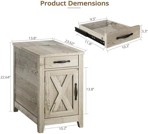 IRONCK End Table with Charging Station, Narrow Side Table, Beige Maple - Image 3
