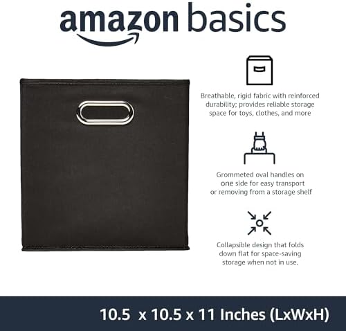Amazon Basics Collapsible Cube Storage Bins, Space-Saving, Organizing Fabric Bins with Handles, 10.5" x 10.5" x 11", Black, 6-Pack - Image 2