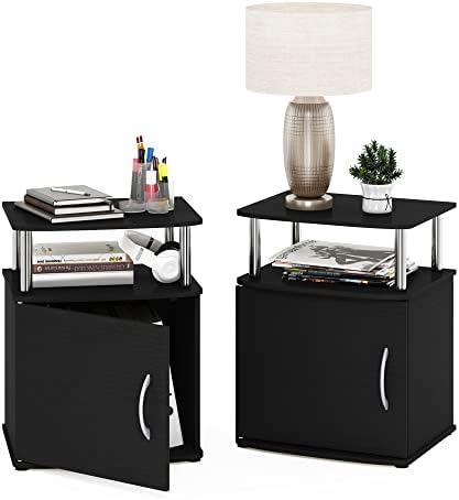Furinno Jaya 2-Tier Side Table Set of 2, with Door Cabinet, Americano - Image 5