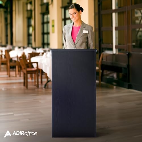 AdirOffice Wooden Podium with Storage Shelf - Speaking Lectern, Hostess Station for Restaurant, 46.25 Inches, Black - Image 5