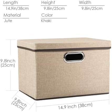 PRANDOM Collapsible Storage Cubes with Lids [1-Pack] Jute Fabric Foldable Storage Boxes Organizer Containers Baskets Bins with Cover for Home Bedroom Closet Office Nursery (14.9x9.8x9.8) - Image 5
