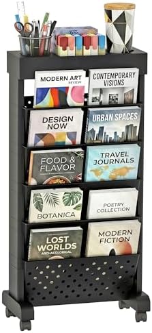 6-Tier Rolling Bookshelf Magazine Rack with Wheels Black by yeavs