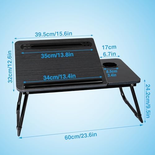 Laptop Bed Desk, Adjustable Lap Desk, Small Laptop Table with USB Charge Port, Desktop Card &Pen Slot, Cup Holder, Foldable Bed Tray Table for Couch Sofa Chair Floor Eating Working - Image 2