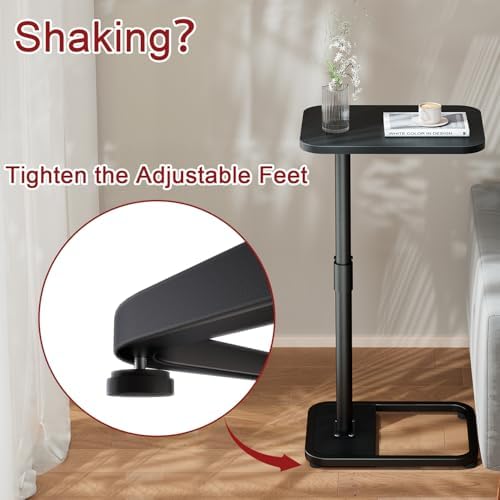 GOYLSER C Shaped Tv Trays Living Room End Table End Stand, Black Minimalist Wooden c Table for Sofa, Height Adjustable Tv Tray Tables Swivel Side Table for Dinner Eating - Image 3