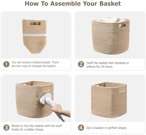 UBBCARE Set of 4 Storage Basket-13 X 13 X 13 In, Cotton Rope Basket for Shelves, Toys, Book, Cube Storage Bins with Handles, Woven Storage Basket for Organizing, Brown - Image 7