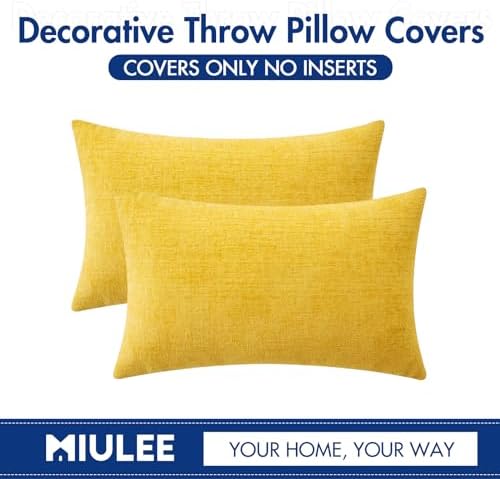 MIULEE Soft Chenille Lumbar Throw Pillow Covers Yellow 12x20 Pack of 2 - Image 6