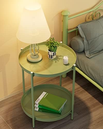 EKNITEY 2 Tier End Table - Metal Side Table with Removable Tray(Atrovirens) - Image 2