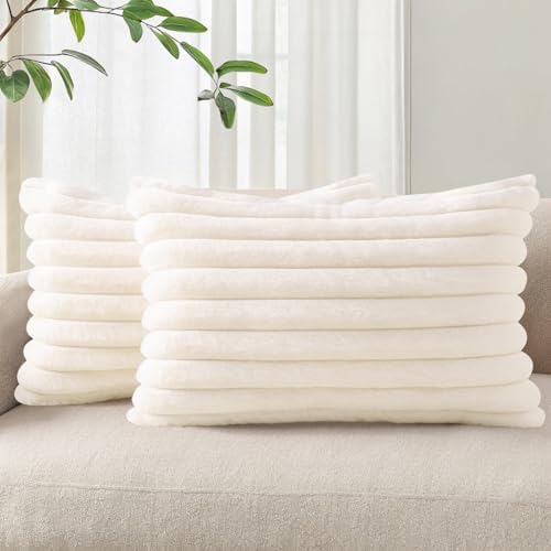 Pallene Faux Fur Decorative Throw Pillow Covers 12x20 Set of 2, Cream White by PALLENE
