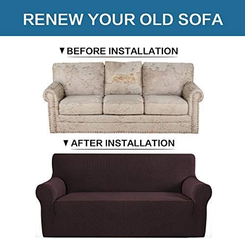 H.VERSAILTEX Stretch Couch Covers for 3 Cushion Couch Sofa Pet Friendly Soft Covers for Couches Feature Thick Checked Jacquard Fabric with Elastic Bottom, Sofa Large - Chocolate - Image 6
