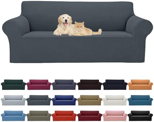 Cupuamon 2026 New Stretch Oversized Sofa Slipcovers Couch Sofa Cover for 4 Seater Furniture Protector Covers with Elastic Bottom Jacquard Fabric Small Checks for Pets, Kids - Grey by Cupuamon
