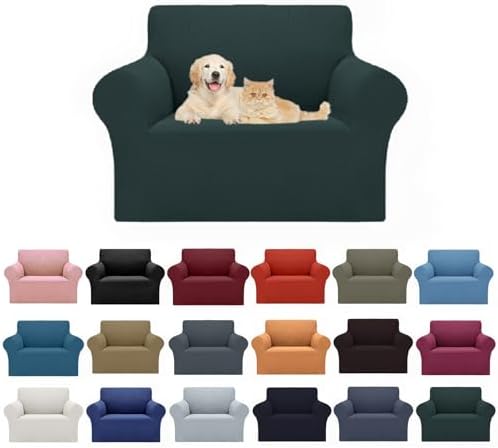 Cupuamon 2026 New Stretch Chair Sofa Slipcovers Couch Cover for 1 Seater Furniture Protector Sofa Covers with Elastic Bottom Jacquard Fabric Small Checks for Pets, Kids - Hunter by Cupuamon