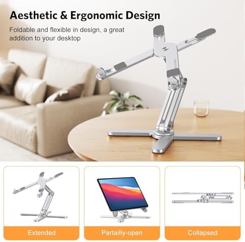 OMOTON 360° Rotating Laptop Stand and Foldable & Portable Laptop Stand for Desk - Image 3