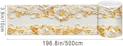 IVN Wallpaper Border Peel and Stick Wall Golden Floral Relief 4x196 Inch - Image 3