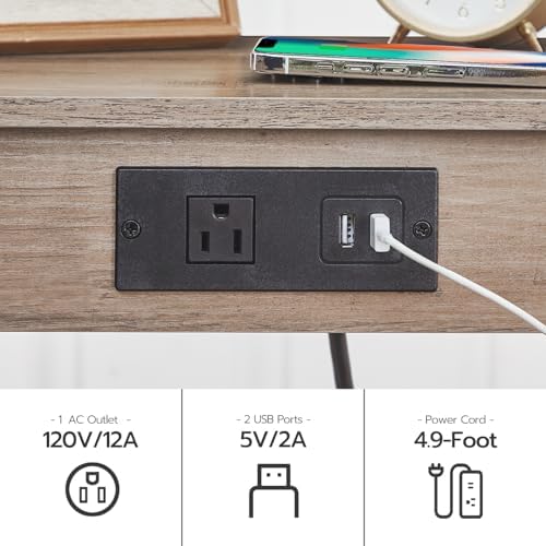HOOBRO Side Table with Charging Station, Set of 2 End Table with USB Ports and Outlet, Nightstand with 2-Tier Storage Shelf, Faux Rattan Decoration, for Small Space, Greige and Black BG91UBZP201 - Image 6