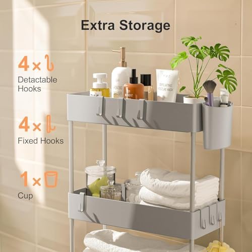 Pipishell 4 Tier Slim Storage Cart with Wheels, Laundry Cart, Gray - Image 5