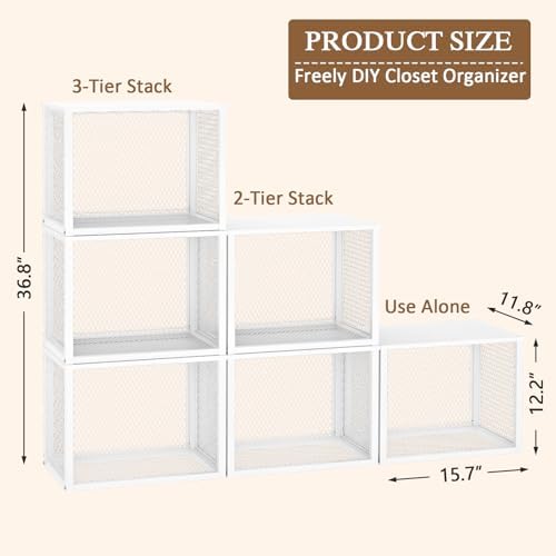 2 Pack Stackable Closet Organizers and Storage Basket, Closet Shelves with Wood Top Extra Storage, Multifunctional Clothes Organizer Bins/Cube Storage Drawer for Wardrobe Kitchen Laundry Room, White - Image 3