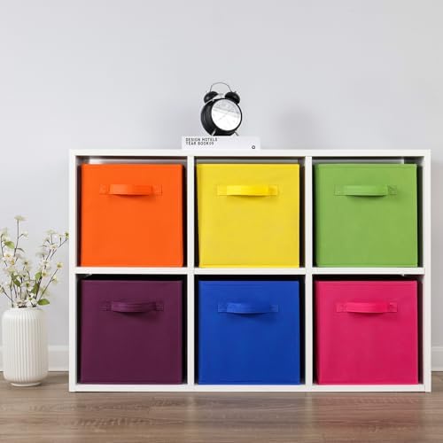Stero Fabric Storage Bins 6 Pack Fun Colored Durable Storage Cubes with Fabric Handles Foldable Cube Baskets for Home, Kids Room, Closet and Toys Organization Multi Colors-1 - Image 6