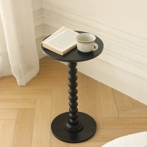 Fultyle Round Side Table, Small Drink Table for Small Spaces, Modern Accent End Table Nightstand with Solid Wood Leg for Living Room, Bedroom, Corners, and Office (Black) - Image 2