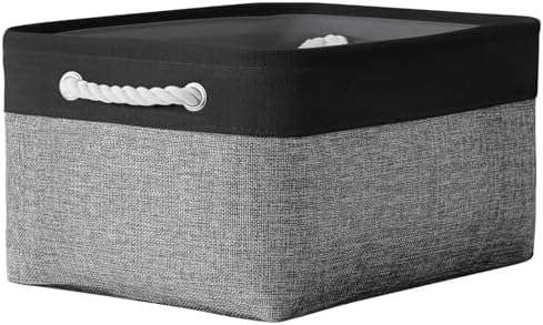 TheWarmHome Storage Basket for Organizing- 16x12x8 inch 1 Pack Fabric Storage Cubes, Bins for Organization for Shelves Organizer Gift Laundry Cloth Toy (Grey & Black) by TheWarmHome