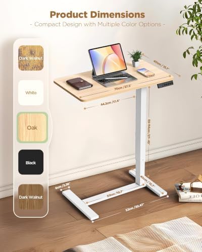 28"x 16" Electric Overbed Table, Rolling Laptop Desk for Bed, Oak - Image 3