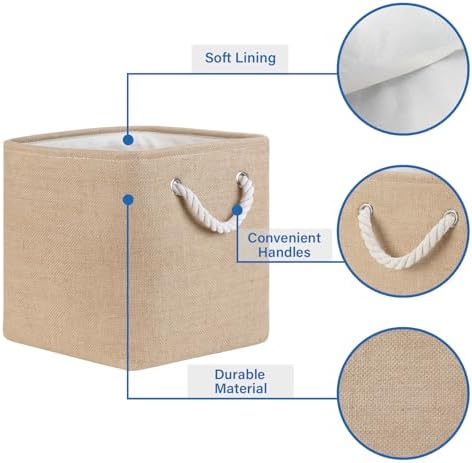 Temary Cube Storage Bins 11 Inch Fabric Storage Baskets 4 Pack Collapsible Storage Cubes Baskets for Gift Empty, Cube Organizer Bins Cloth Basket for Shelves (Linen Yellow) - Image 3