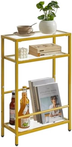 IBUYKE Narrow Glass Side Table with Magazine Rack,Gold UTMZ002G by IBUYKE
