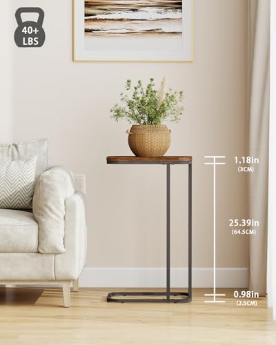KJGKK C Shaped End Table, 27 Inches High Small Side Table for Sofa and Bed, Couch Table Slides Under, Tall Tv Tray Table for Living Room, Bedroom, Metal Frame, Rustic Brown & Black - Image 3