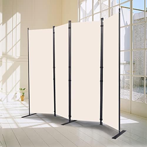 Room Divider, 4 Panel Folding Privacy Screens with Wider Feet, Beige - Image 6