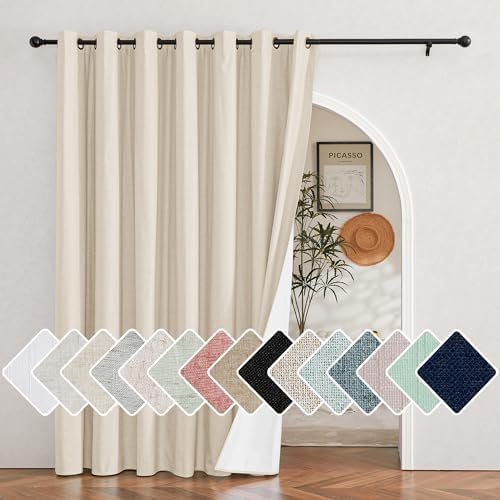 NICETOWN Cream Sliding Door Linen Blackout Curtain for Room Divider by NICETOWN