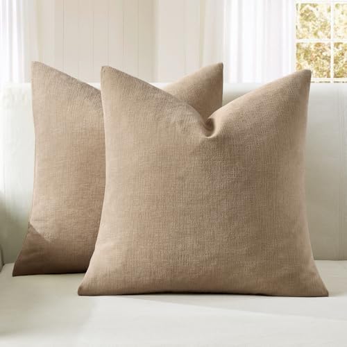 MIULEE Light Brown Chenille Couch Throw Pillow Covers, 20x20 by MIULEE