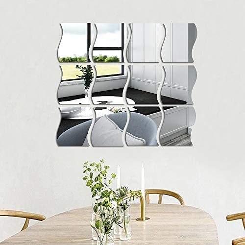 12PCS Wavy Mirror Wall Stickers, Full Length 3D Art DIY Home Decorative Acrylic Sheet Plastic Tiles for Living Room Bedroom Sofa TV Setting Wall Decoration Decor - Image 2