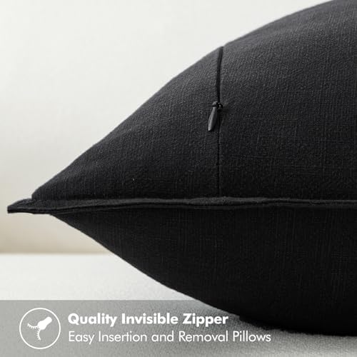 MIULEE Decorative Linen Euro Sham Pillow Covers 28x28 Inch Black - Image 3