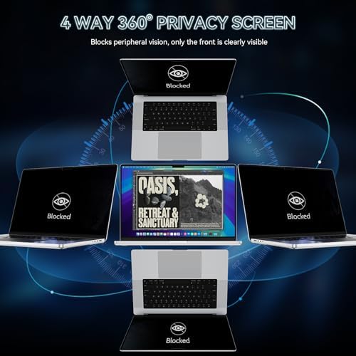 360° Privacy Screen for MacBook Pro 16 Inch (2021-2026, M1, M2, M3, M4, M5), 4 Way Privacy Anti Glare Blue Light Filter Shield Film Anti Spy Laptop Protector for Mac 16.2In Computer - Image 2